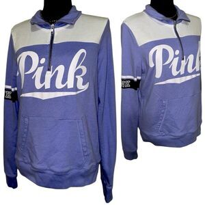 VICTORIA'S SECRET PINK Quarter Zip Fleece Pullover White & Violet Medium